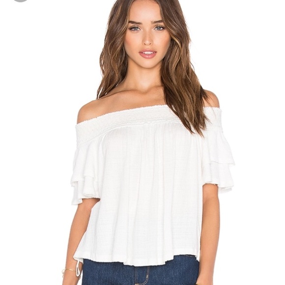 Free People Tops White Ruffle Off The Shoulder Blouse